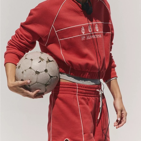 FREE PEOPLE FP Movement Seeing Double Red Sweatshirt and Shorts Set XSmall NWT - Picture 14 of 16
